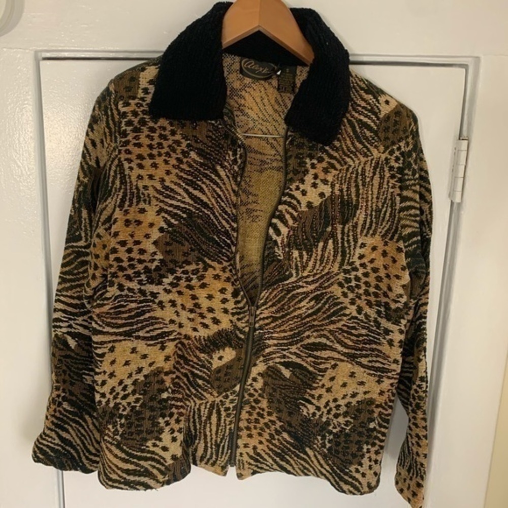 Alex Kim Vintage Art to wear Animal Print Sweater Jacket Small